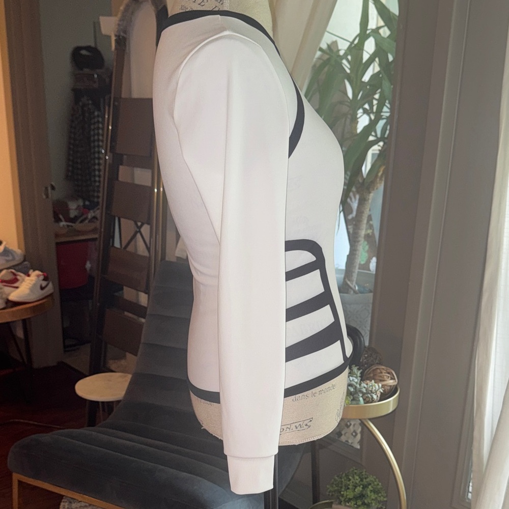 SHEIN Monochrome Black & White Long Sleeve Shirt Casual Athleisure Top Small - Picture 4 of 7